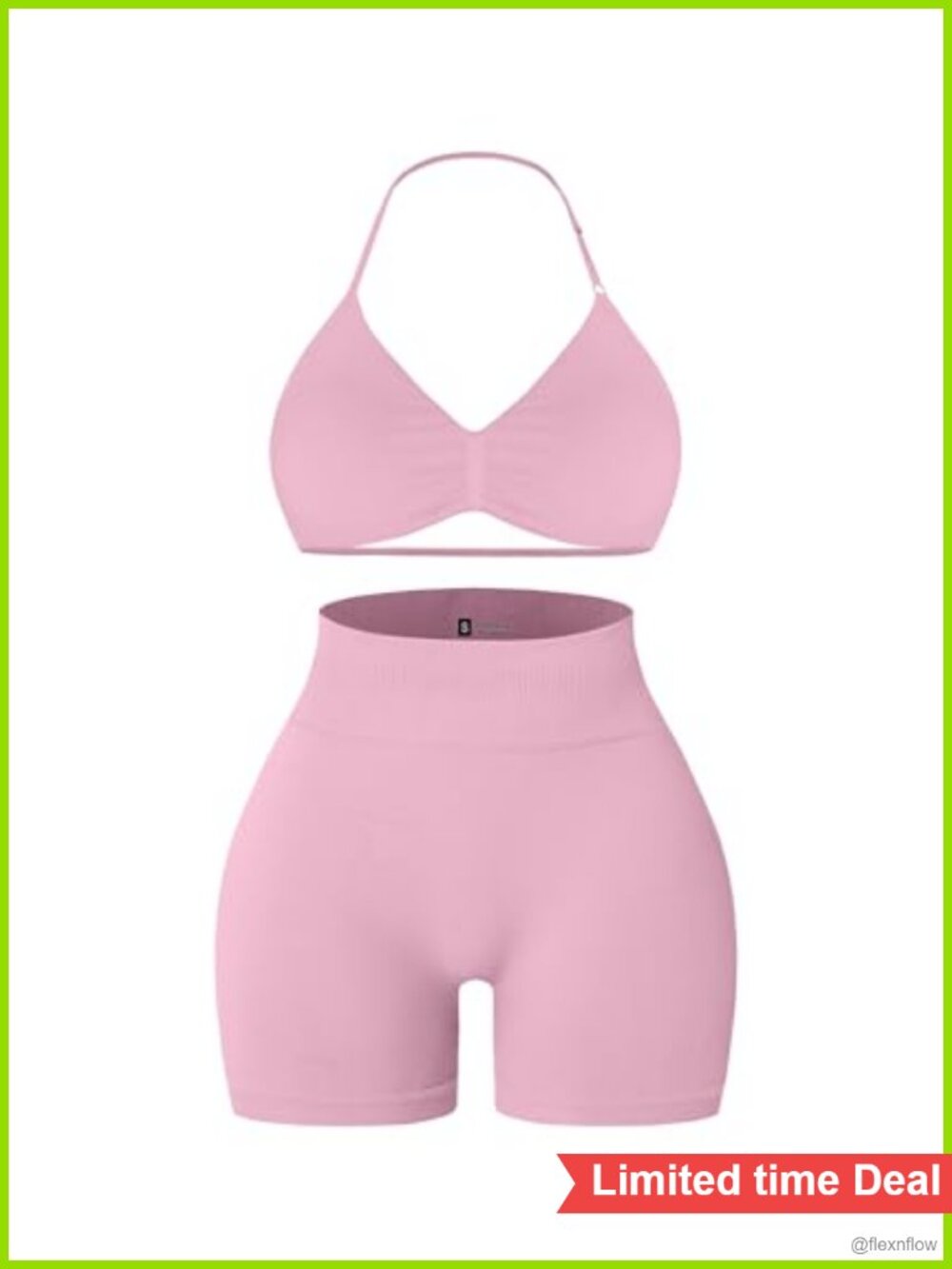 Seamless Halter Sports Bra & Scrunch Shorts 2 Piece Workout Set